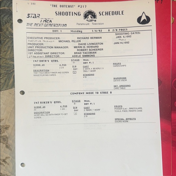RARE & Authentic Star Trek TNG "The Outcast" (Episode 217) Production Script - - Picture 2 of 13